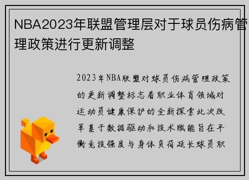 NBA2023年联盟管理层对于球员伤病管理政策进行更新调整